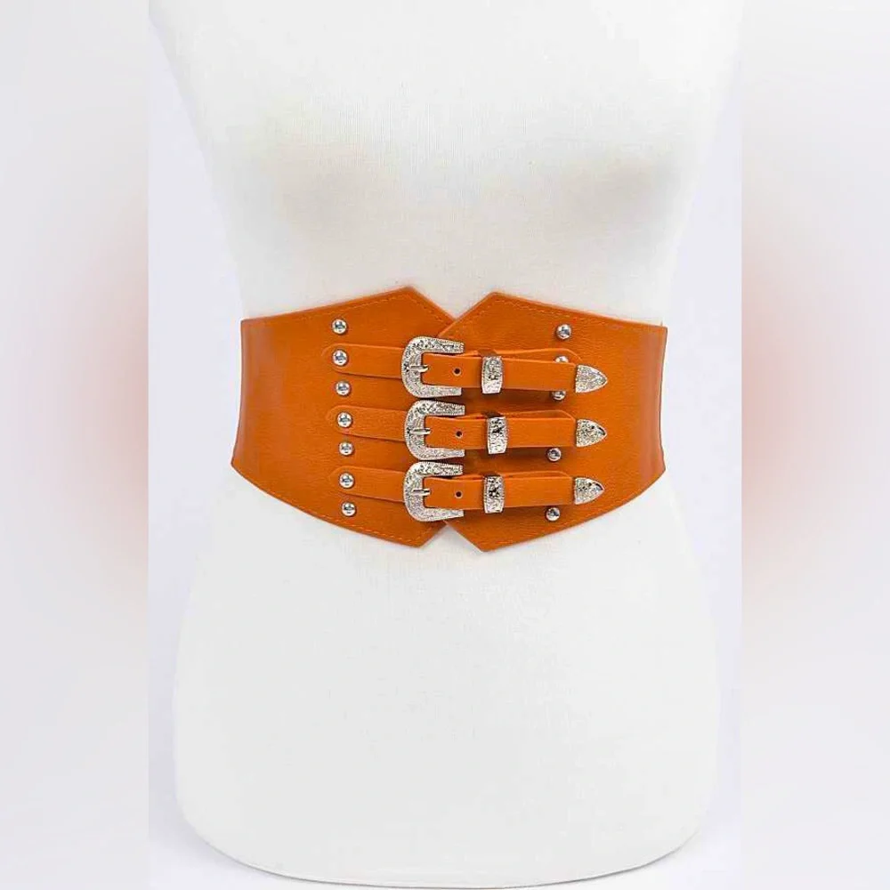 Black Wide Waist Leather Harness Corset Statement Belt - Picture 4 of 5